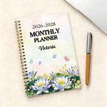 Personalized Birth Flower Butterfly 2026-2028 Planner A5 Spiral Notebook with Name and Monthly Planner Pages Birthday Gift for Women