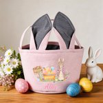 Personalisierte niedliche Kaninchen Ostereier Ohren Streifen Osterkorb mit Namen Ostern Party Gunst Eier jagen Geschenk für Kinder