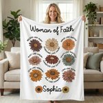 Personalisierte Frau des Glaubens Bibel Verse Blume weiche Decke mit Namen Home Decor Christian Geburtstag Geschenk für christliche Frau