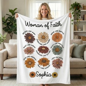 Personalised Woman of Faith Bible Verses Flower Soft Throw Blanket with Names Home Decor Christian Birthday Gift for Christian Woman