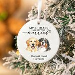 Ornement rond en céramique avec nom et année Décoration de fenêtre Cadeau de fiançailles pour la mariée et le marié Amoureux des animaux de compagnie