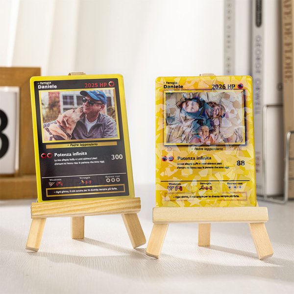 Padre Leggendario - Carta Poke TCG classica personalizzata con testo e supporto in legno - Regalo per festa del papà