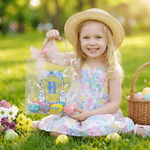 Personalised Wreath Watercolor Beatrix Potter Peter Rabbit Initial Clear Gift Bag with Name and Pink Bow Ribbon Easter Egg Hunting Party Gift for Kids