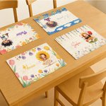 Gepersonaliseerd Linnen Placemat met Bloemen en Cartoonfiguur en Naam Ideaal voor Dagelijks Gebruik of Verjaardagscadeau voor Kinderen en Familie