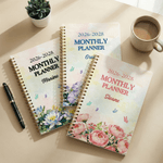 Personalized Birth Flower Butterfly 2026-2028 Planner A5 Spiral Notebook with Name and Monthly Planner Pages Birthday Gift for Women