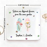 Personalised Birth Flower Square Ceramic Trinket Jewellery Dish with Name and Title Birthday Affirmation Gift for Friends Sisters Besties