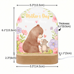 Personalized Flower Cute Bear Acrylic LED Night Light with Name and Wooden Base Mother's Day Birthday Gift for Mothers Kids