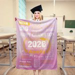 Personalized Happy Graduation Soft Throw Blanket with Name and Year Room Decor Birthday Graduation Gift for Graduates