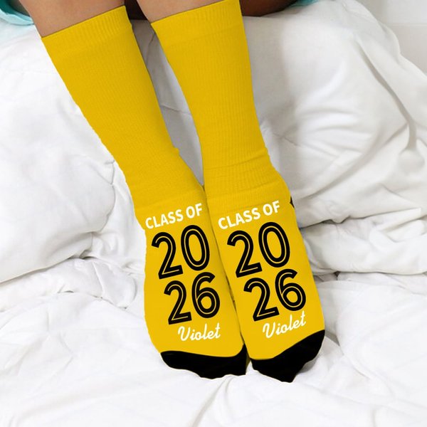 Personalized Class of 2026 Soft Multicolour Crew Socks with Year and Name Celebration Graduation Gift for Graduates Classmates