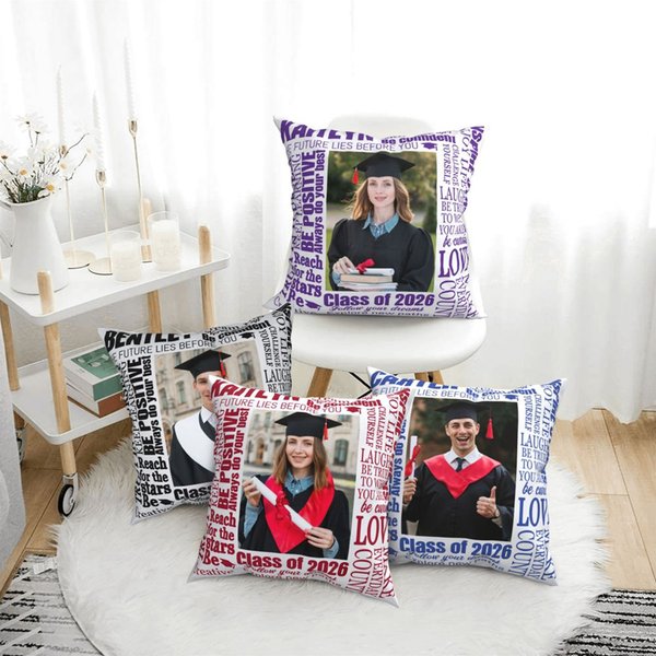 Gepersonaliseerd Multicolor Inspiratie Afstuderen Foto Kussen Cover met Naam Jaar Afstuderen Gift voor Afgestudeerden