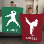 Personalised Taekwondo Silhouette Soft Throw Blanket with Name Home Decor Daily Use Birthday Gift for Taekwondo Enthusiasts
