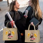 Personalized Cartoon Graduate Character Large Jute Tote Bag with Name Graduation Birthday Gift for Women Girls