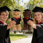 Personalized Cute Bachelor Cap Plush Teddy Bear Stuffed Toy with Name and School Badge Class of 2026 Graduation Gift for Kids Graduates
