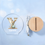Personalised Flower Easter Bunny Initial LED Night Light with Name and Wooden Base Room Decor Birthday Easter Party Gift for Kids