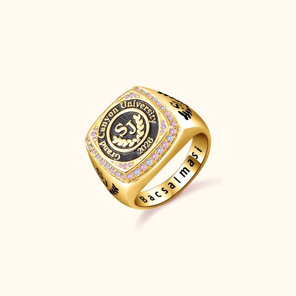 Personalized University Class Signet Ring with Initials School Name Engraving Text Class of 2026 Graduation Gift for Graduate