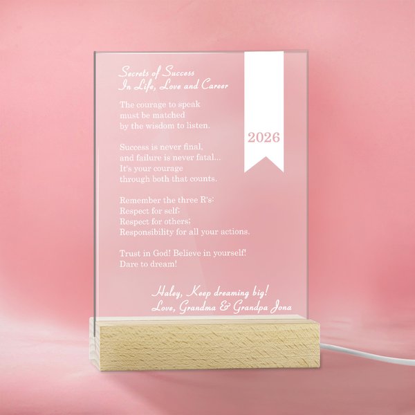 Plaque Acrylique Personnalisée avec Texte Lumière LED et Base en Bois Classe de 2026 Cadeau Inspiration Remise des Diplômes pour Diplômé