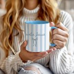 Personalized Blue Stripe Bow 11/15 oz Ceramic Coffee Mug with Text Baby Announcement Birthday Gift for Aunt Family