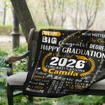 Personalized Happy Graduation Soft Throw Blanket with Name and Year Room Decor Birthday Graduation Gift for Graduates
