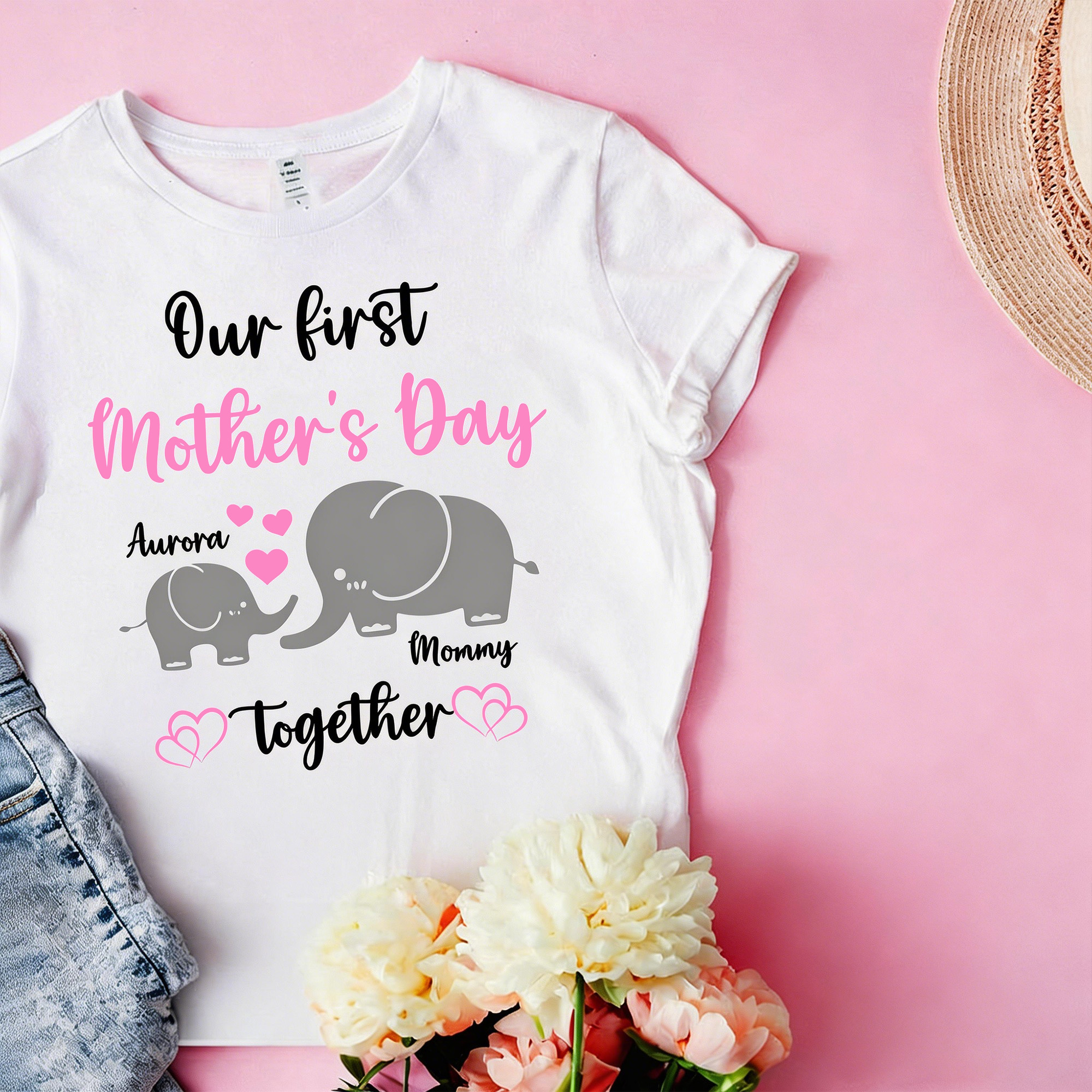 Our First Mother's Day Together - Personalised 100% Cotton T-shirt with Names Mother's Day Gift for New Mom