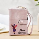 Personalized Cartoon Character Birth Flower Butterfly Tri-Fold PU Leather Wristlet Wallet with Name and Year Graduation Gift for Women Graduates