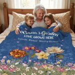Personalised 1-12 Birth Flowers Soft Throw Blanket with Names and Text Home Decor Mother's Day Birthday Gift for Grandma