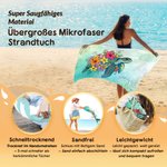 Personalisiertes Strandtuch mit Meeresschildkröte und Blumen | mit Namen | Mikrofaser | schnelltrocknend | Strand Urlaub Geschenk für Familie Freunde