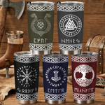 Personalized Multicolor Viking Runes Norse Mythology Insulated 20 oz Tumbler with Name Travel Daily Use Birthday Gift for Men