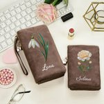 Personalisierte Portemonnaie mit Geburtsblume im Cloisonné-Effekt | mit Namen | Geldbörse | Alltag Geburtstag Muttertag Geschenk für Damen Mutter