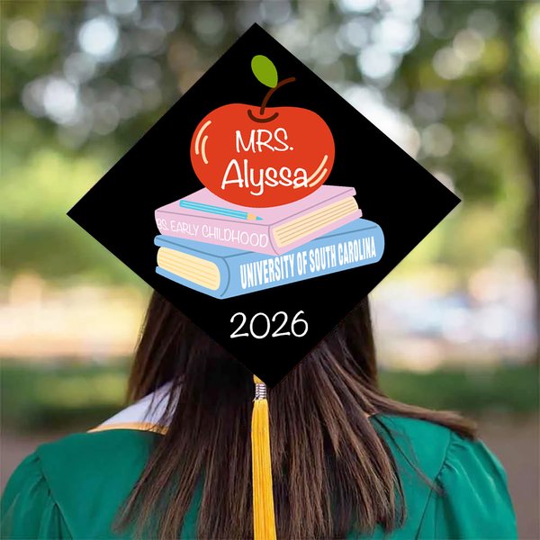 Personlig eplebok med navn Graduation Cap Topper-dekorasjon med grad og år skoleavslutningsgave til nyutdannede lærere