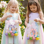 Personalised Wreath Watercolor Beatrix Potter Peter Rabbit Initial Clear Gift Bag with Name and Pink Bow Ribbon Easter Egg Hunting Party Gift for Kids