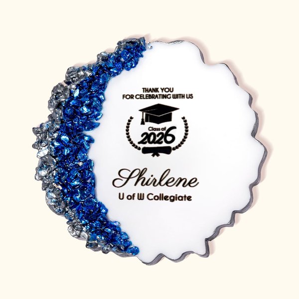 Magnete personalizzato in resina glitterata per cappello da laurea con nome dell'anno Set di 5 decorazioni per il frigorifero Ricordo della scuola, festa di laurea, regalo per i laureati