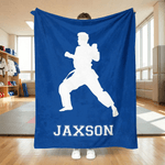 Personalised Taekwondo Silhouette Soft Throw Blanket with Name Home Decor Daily Use Birthday Gift for Taekwondo Enthusiasts