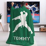 Personalised Taekwondo Silhouette Soft Throw Blanket with Name Home Decor Daily Use Birthday Gift for Taekwondo Enthusiasts