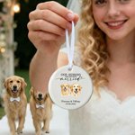 Ornement rond en céramique avec nom et année Décoration de fenêtre Cadeau de fiançailles pour la mariée et le marié Amoureux des animaux de compagnie