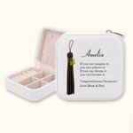 Personalised Class of 2026 Tassel Pattern Leather Jewellery Box with Name and Wish Message Portable Travel Accessory Graduation Gift for Graduates