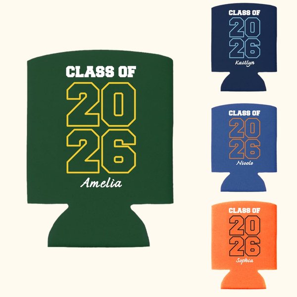Set d'Étuis Bouteille Personnalisés avec Nom Année Texte Accessoire Canettes Bière Multicolore Cadeau Fête de Remise des Diplômes 2024 pour Diplômés