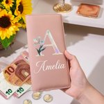 Personalisierte Portemonnaie im irisierenden Design | mit Geburtsblume Namen und Initiale | Geldbörse | Geburtstag Muttertag Geschenk für Damen