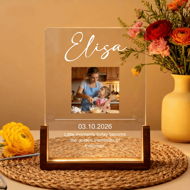 Lámpara de noche LED acrílica personalizada de varios temas con texto fotográfico y base de madera En memoria del amor Navidad Cumpleaños Regalo para amigos Familia