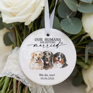 Personalized Pet Photo Ceramic Round Ornament with Name and Year Window Decoration Engagement Gift for Bride Groom Pet Lover