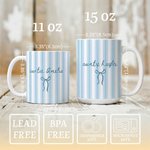 Personalized Blue Stripe Bow 11/15 oz Ceramic Coffee Mug with Text Baby Announcement Birthday Gift for Aunt Family