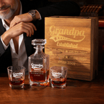 Personlig farfar etablerad whiskydekant med datum och titel fars dag födelsedagspresent för bartender whiskyälskare