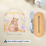 Personalized Flower Cute Bear Acrylic LED Night Light with Name and Wooden Base Mother's Day Birthday Gift for Mothers Kids
