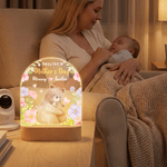 Personalized Flower Cute Bear Acrylic LED Night Light with Name and Wooden Base Mother's Day Birthday Gift for Mothers Kids