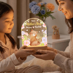Personalized Flower Cute Bear Acrylic LED Night Light with Name and Wooden Base Mother's Day Birthday Gift for Mothers Kids