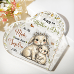 Personalised Parent-Child Cartoon Animal Heart Acrylic Plaque with Name and Year Home Decor Mother's Day Birthday Gift for New Mom