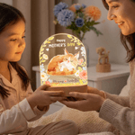 Personlig söt blomma djur akryl nattlampa med namn och träbas rumsdekoration födelsedag mors dag present till ny mamma