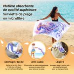 Serviette de plage personnalisée avec motif d'animaux marins et nom - Style aquarelle - Cadeau d'anniversaire pour femme fille famille