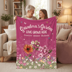 Personalised 1-12 Birth Flowers Soft Throw Blanket with Names and Text Home Decor Mother's Day Birthday Gift for Grandma