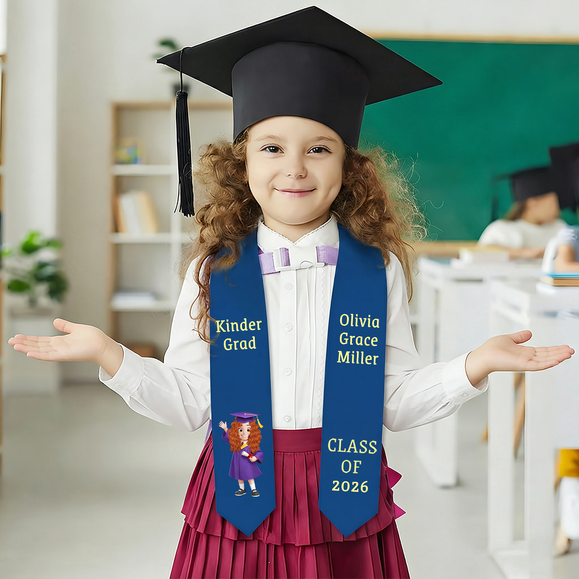 Personalized Cartoon Character Multi-Color Graduation Sash with Name ...