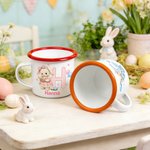 Gepersonaliseerde 355 ml Emaille Mok met Konijntje Initiaal en Naam voor Dagelijks Gebruik Cadeau voor Paaseierenjacht of Feestje voor Kinderen